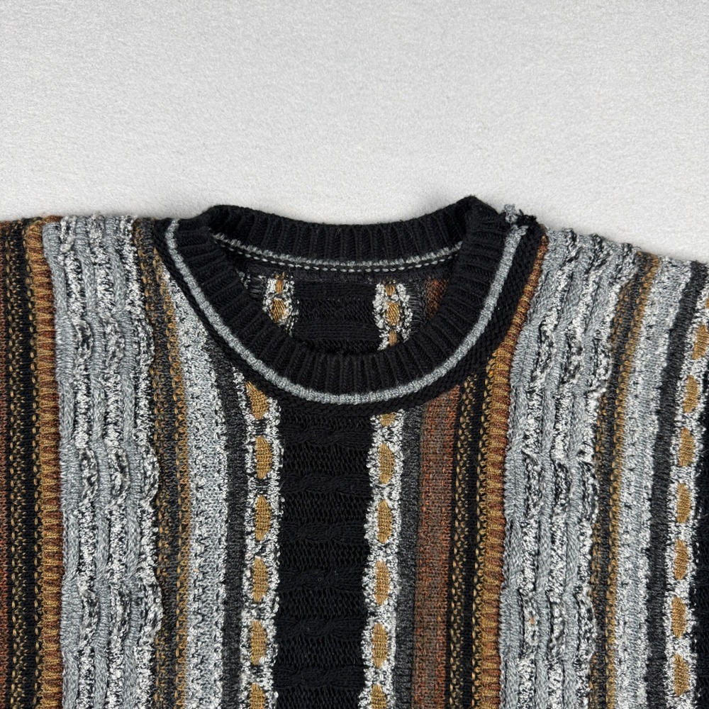 Vintage Coogi Style 3D Knit Sweater Mens Multi Color Vertical Stripe No Tag - Picture 3 of 8